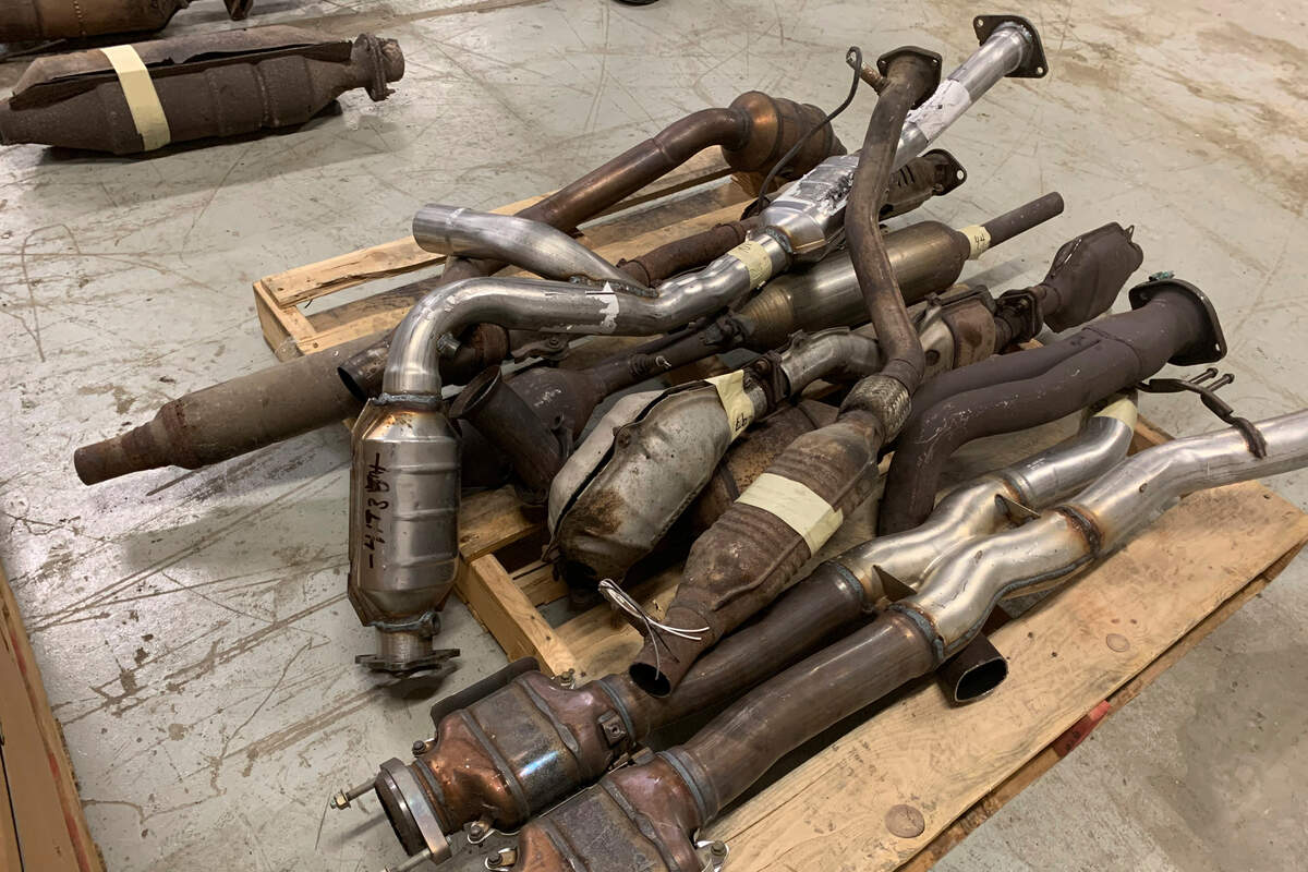 In this undated photo provided by the Utah Attorney General’s Office, catalytic converters are shown after being seized in a recent investigation. Utah lawmakers are considering a crackdown on theft of the emission control devices from cars that are stolen for the precious metals found inside. (Utah Attorney General’s Office via AP)
