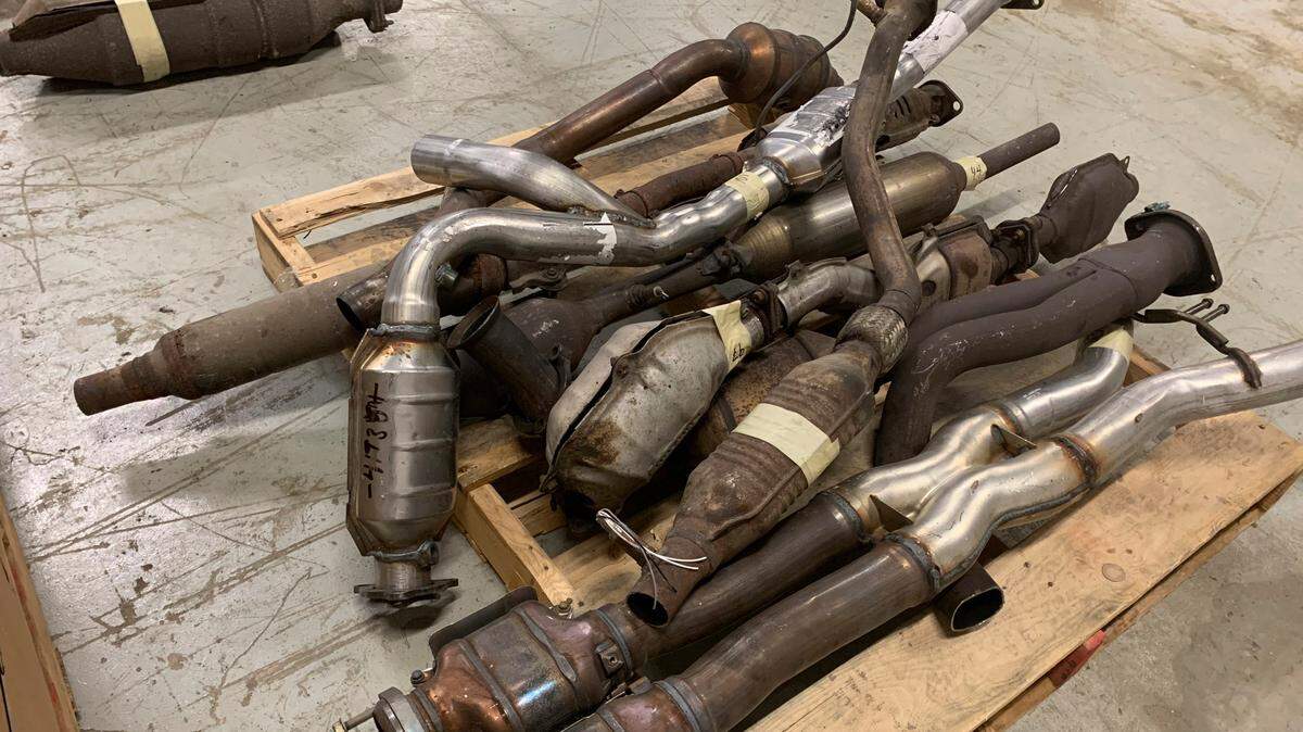In this undated photo provided by the Utah Attorney General’s Office, catalytic converters are shown after being seized in a recent investigation. Utah lawmakers are considering a crackdown on theft of the emission control devices from cars that are stolen for the precious metals found inside. (Utah Attorney General’s Office via AP)