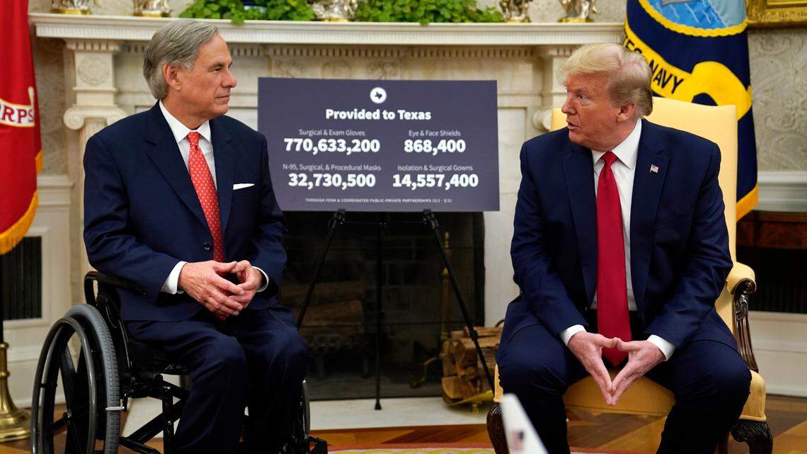 President Donald Trump speaks during a meeting about the coronavirus response with Gov. Greg Abbott, R-Texas, in the Oval Office of the White House, Thursday, May 7, 2020, in Washington.