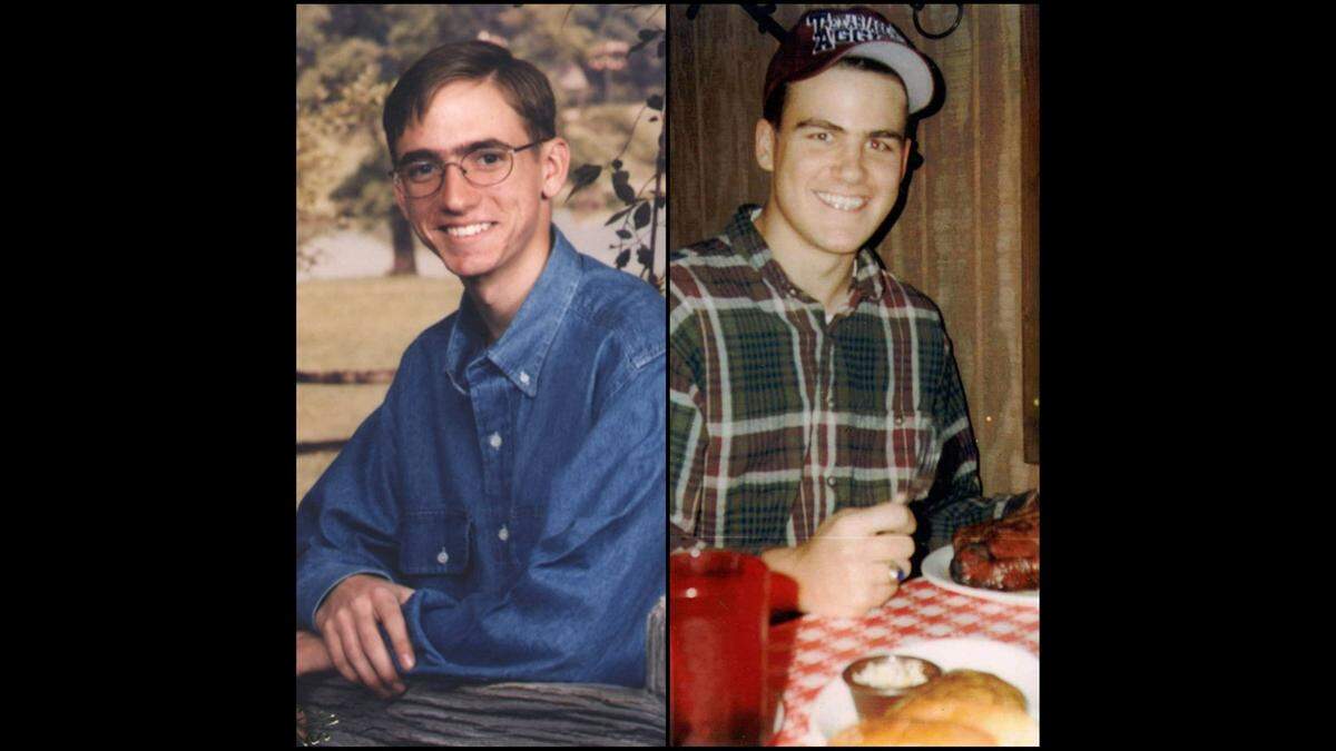 Chad Powell, left, and Jerry Don Self, 20, died in the Texas A&M bonfire structure collapse on Nov. 18, 1999.