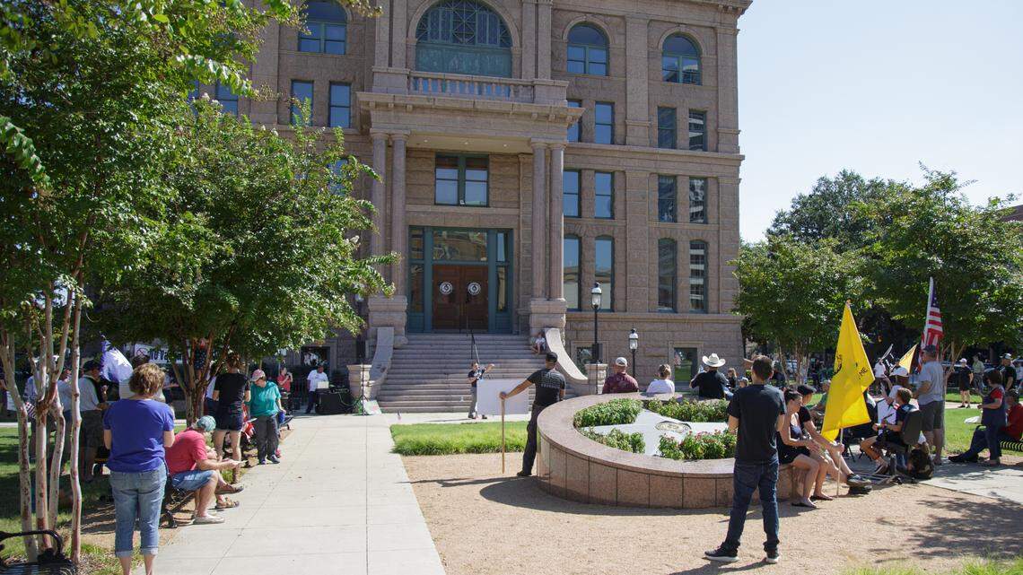 Rally goers gathered outside the Tarrant County Courthouse on Saturday for one of several “freedom rallies” held across the country. Though the rally happened on the same day as the “Justice for January 6th” rally, organizers said it was focused on the broader concept of freedom.