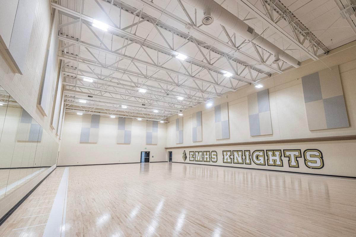 The dance team gymnasium at the new Eagle Mountain High School.