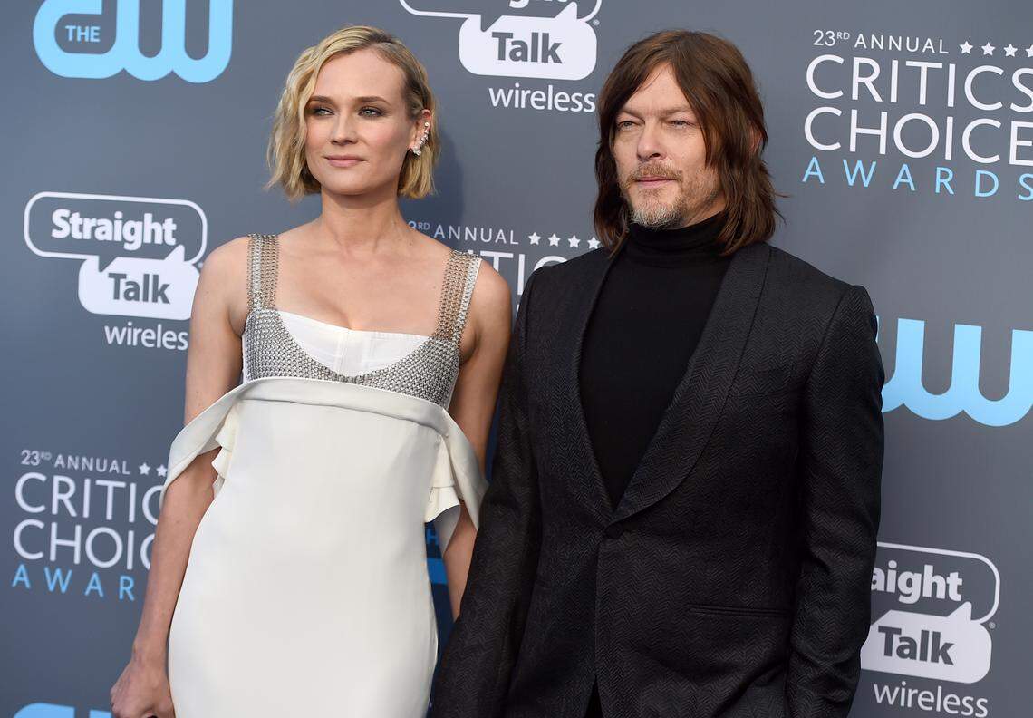 Diane Kruger, left, and Norman Reedus arrive at the 23rd annual Critics’ Choice Awards at the Barker Hangar on Thursday, Jan. 11, 2018, in Santa Monica, Calif. (Photo by Jordan Strauss/Invision/AP)
