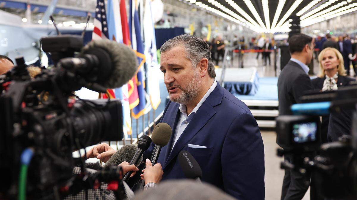 U.S. Senator Ted Cruz speaks with media following an event at Lockheed Martin’s Fort Worth facility with Defense Secretary Pete Hegseth on Monday, Jan. 12, 2026.