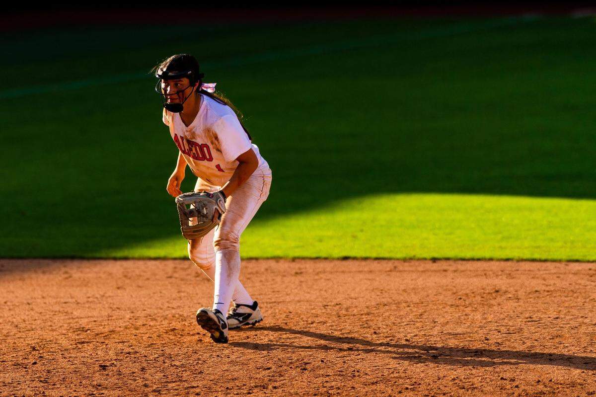 Aledo junior Macy Graf plays defense at shortstop vs. Barbers Hill in the 5A state title game Saturday June 5, 2021 at McCombs Field in Austin (Matt Smith/Special to the Star-Telegram)