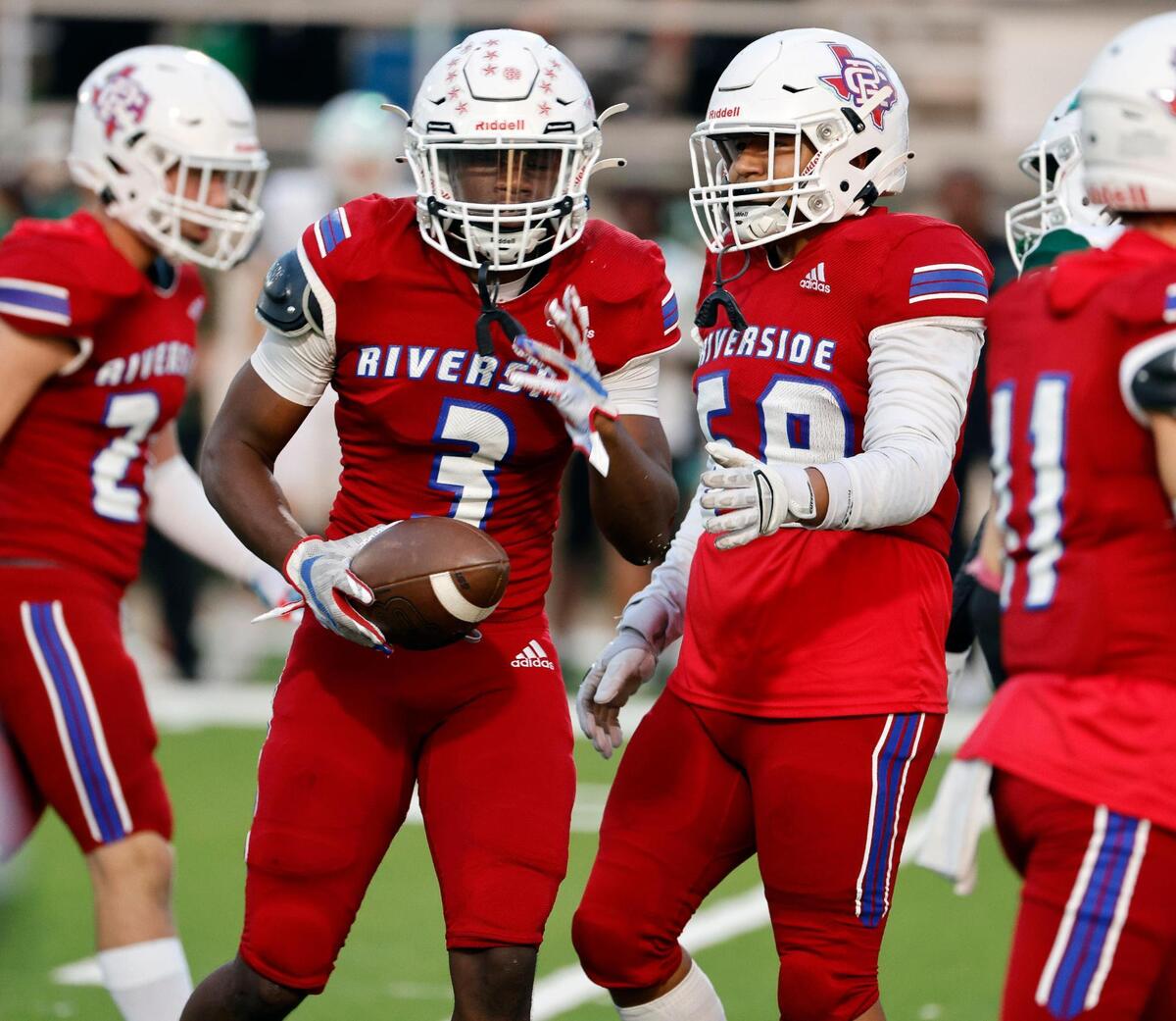 Carter-Riverside running back Jameer Muhammad (3) celebrates after a gain in the first half of a UIL football game at Scarborough-Handley Field in Fort Worth, Texas, Thursday, Sept. 28, 2023.