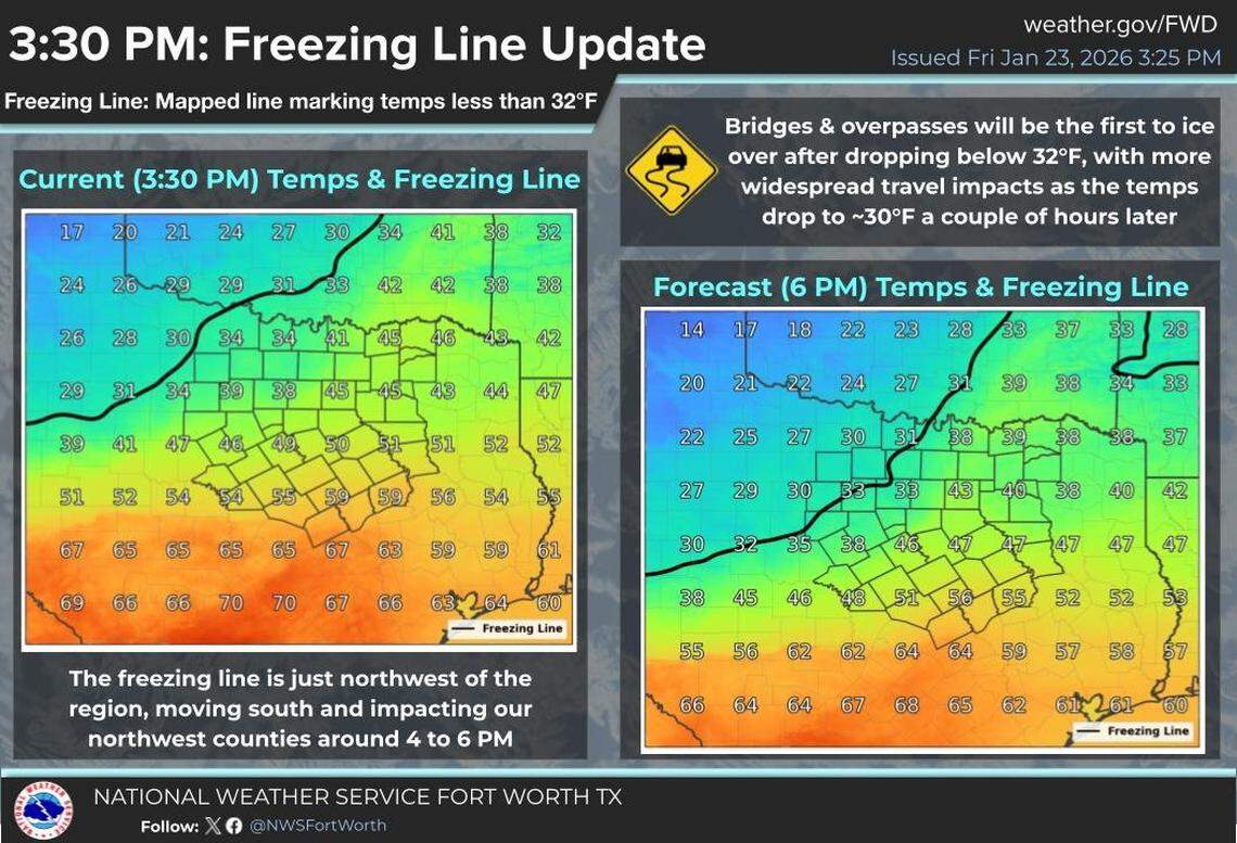 Freeze line update as of 4 p.m.