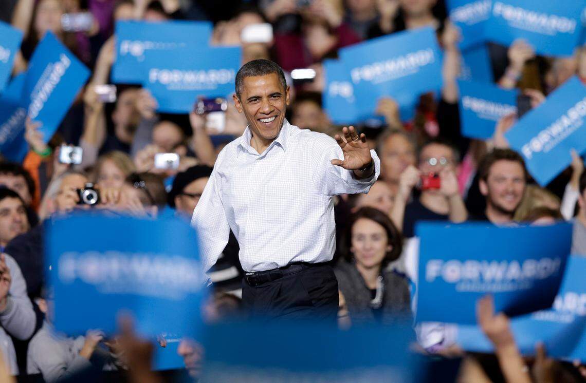 FILE - President Barack Obama waves as he is introduced at a campaign event in 2012 in Milwaukee. (AP Photo/Morry Gash, File)