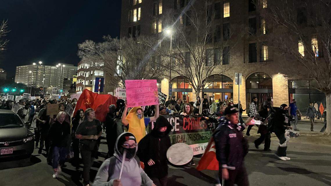 Protestors march in downtown Dallas on Thursday, Jan. 8, 2026, over the death of Renee Good in Minneapolis, who was shot by an immigration agent the day before. Protestors march in downtown Dallas on Thursday, Jan. 8, 2026, over the death of Renee Good in Minneapolis, who was shot by an immigration agent the day before.