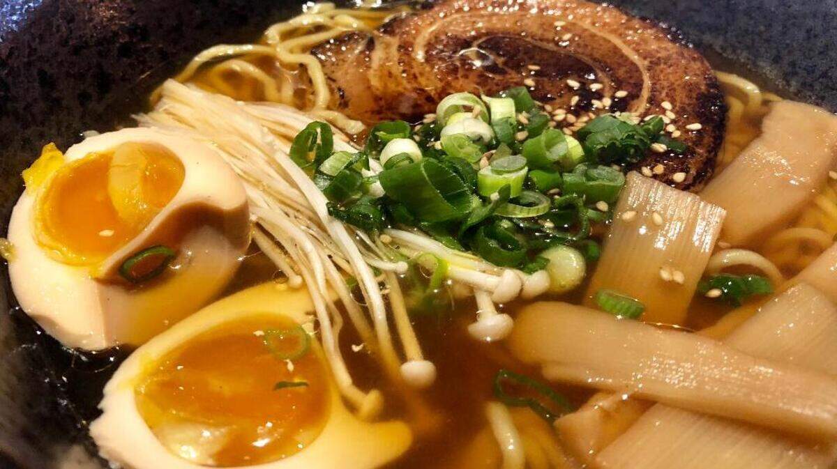 The Shoyu Ramen at Wabi House: Chicken broth with pork, egg, bamboo shoots, enoki mushrooms and scallions