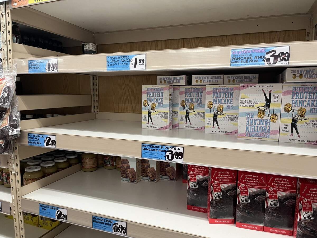 Empty shelves at Trader Joe’s on Hulen Street in Fort Worth on Thursday evening, Jan. 22, 2026, ahead of a major winter storm.