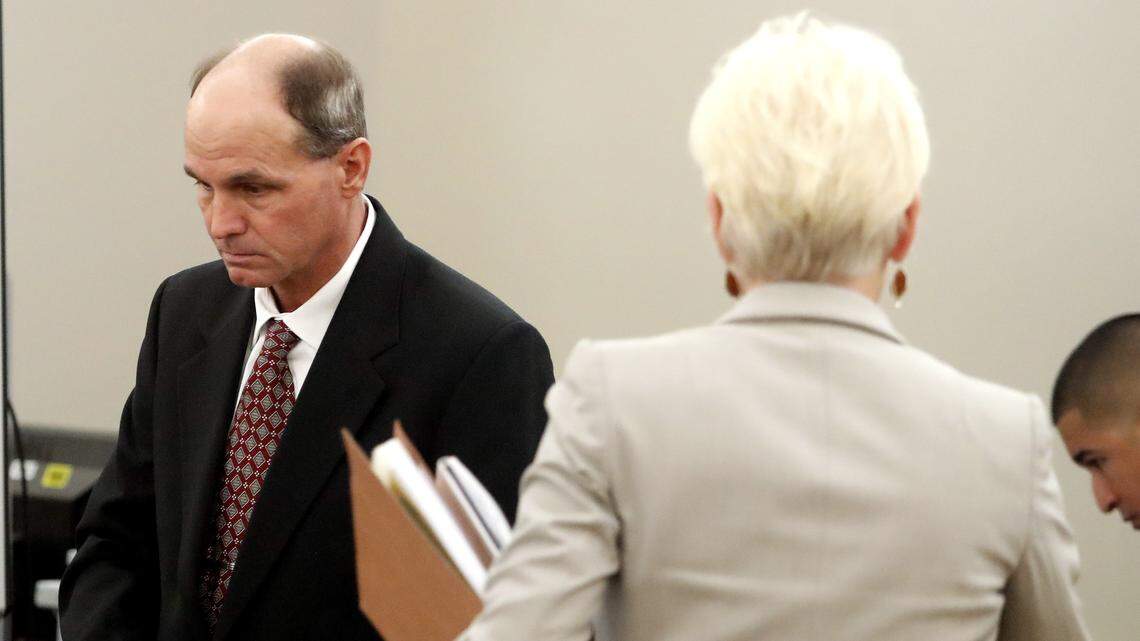 Defendant Kenneth Martin leaves a Tarrant County courtroom for a lunch recess during his murder trial Monday, April 23, 2018. Martin is accused of killing his estranged wife at an intersection in Southlake near Town Square.