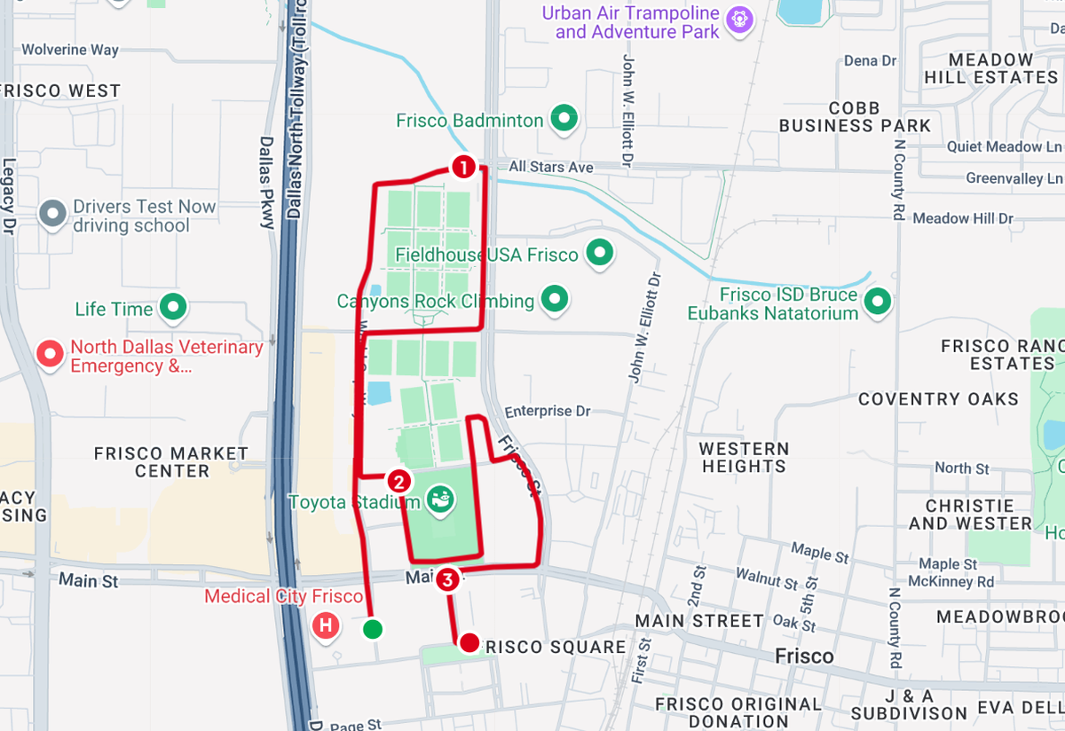 Scheels North Texas Turkey Trot 5K route.