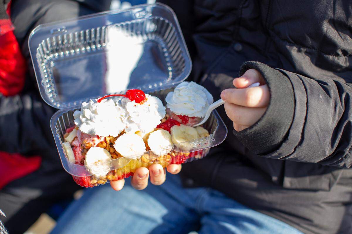 A Handel’s Homemade Ice Cream banana split.