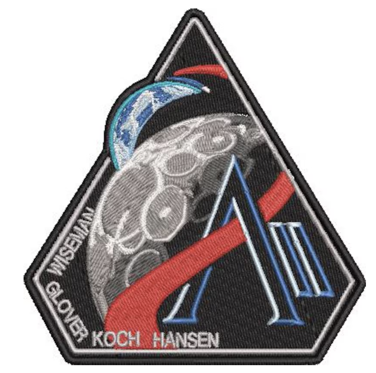 The Artemis II mission patch features an image borrowed from an earthrise photo taken during the Apollo 8 mission.