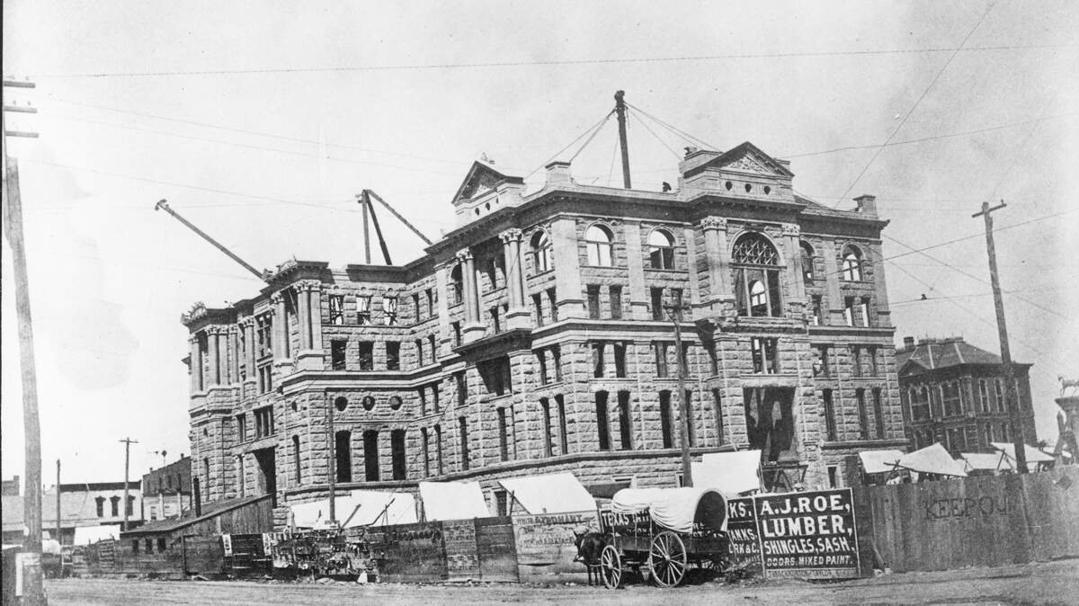 The current Tarrant County courthouse, as it was under construction in 1894-1895.