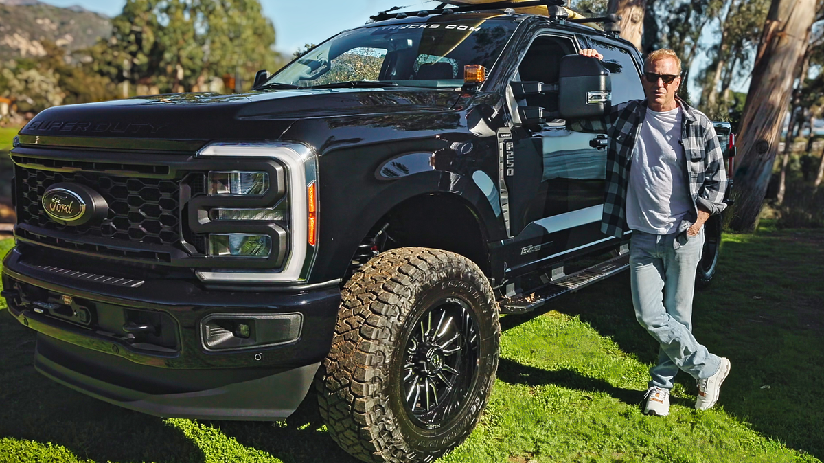 “Yellowstone” star Kevin Costner with his custom 2023 Ford F-250 by Lifted Trucks.