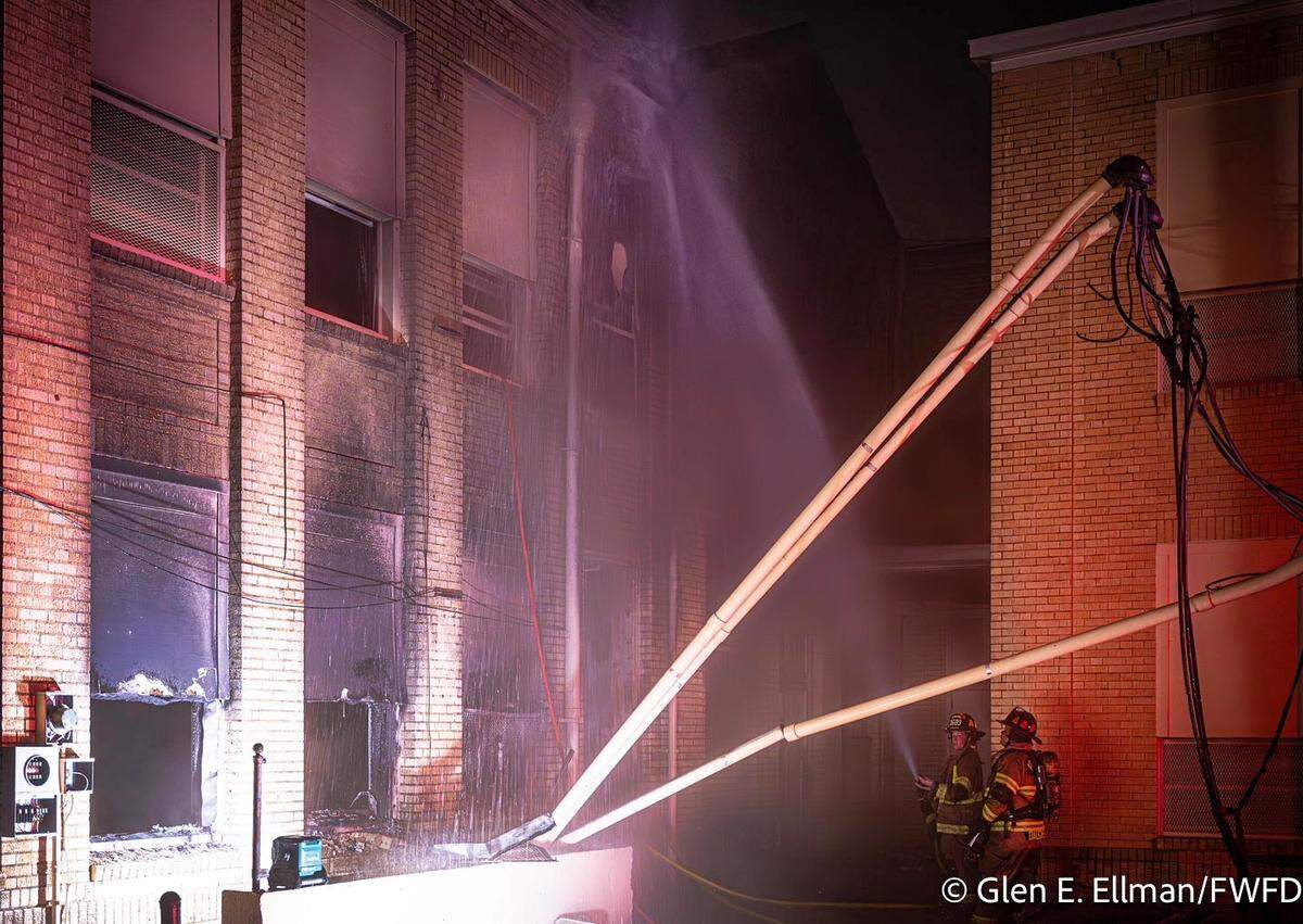 A fire ravaged the former campus of S.S. Dillow Elementary School in Fort Worth on Wednesday, Sept. 24, 2025.
