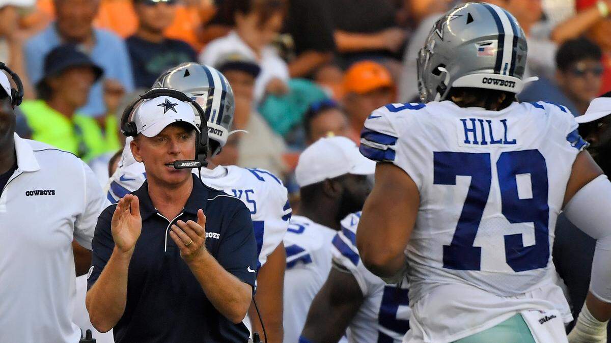 Former Dallas Cowboys head coach Jason Garrett, left, will join NBC’s Football Night in America pregame show on Sundays this fall. The move has received some negative reaction from fans on social media, but Garrett showed he could have talent for the job during the USFL season this spring.