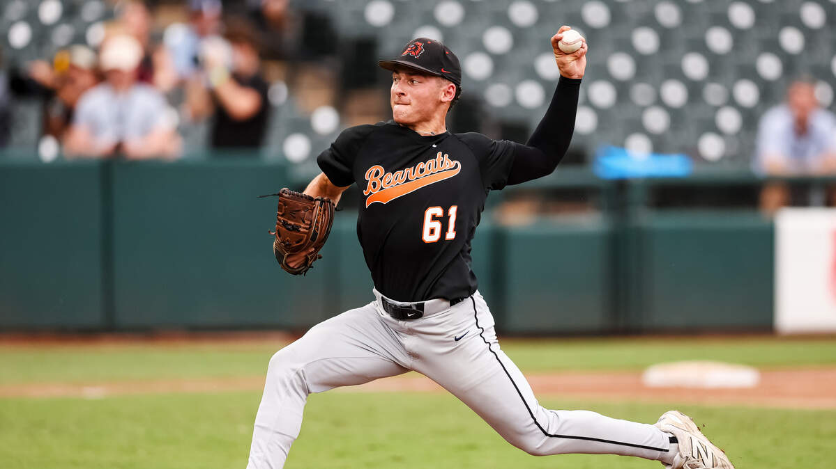 Aledo pitcher Lucas Nawrocki (61) throws a pitch against Montgomery Lake Creek in the UIL Class 5A Division I baseball state championship game on Friday, June 5, 2026, at Dell Diamond in Round Rock, Texas.
