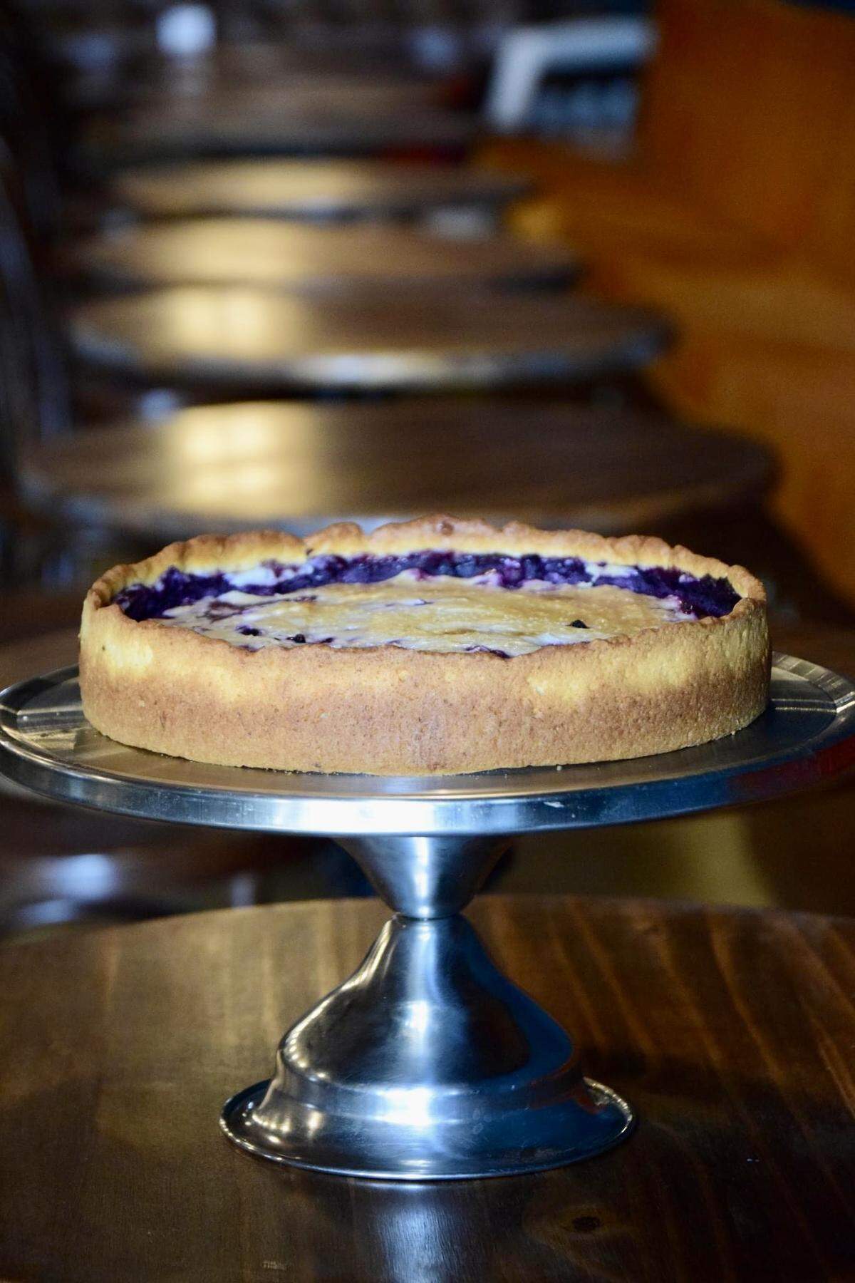 A German blueberry-cream-cheese cake at Funky Picnic Brewery & Cafe.