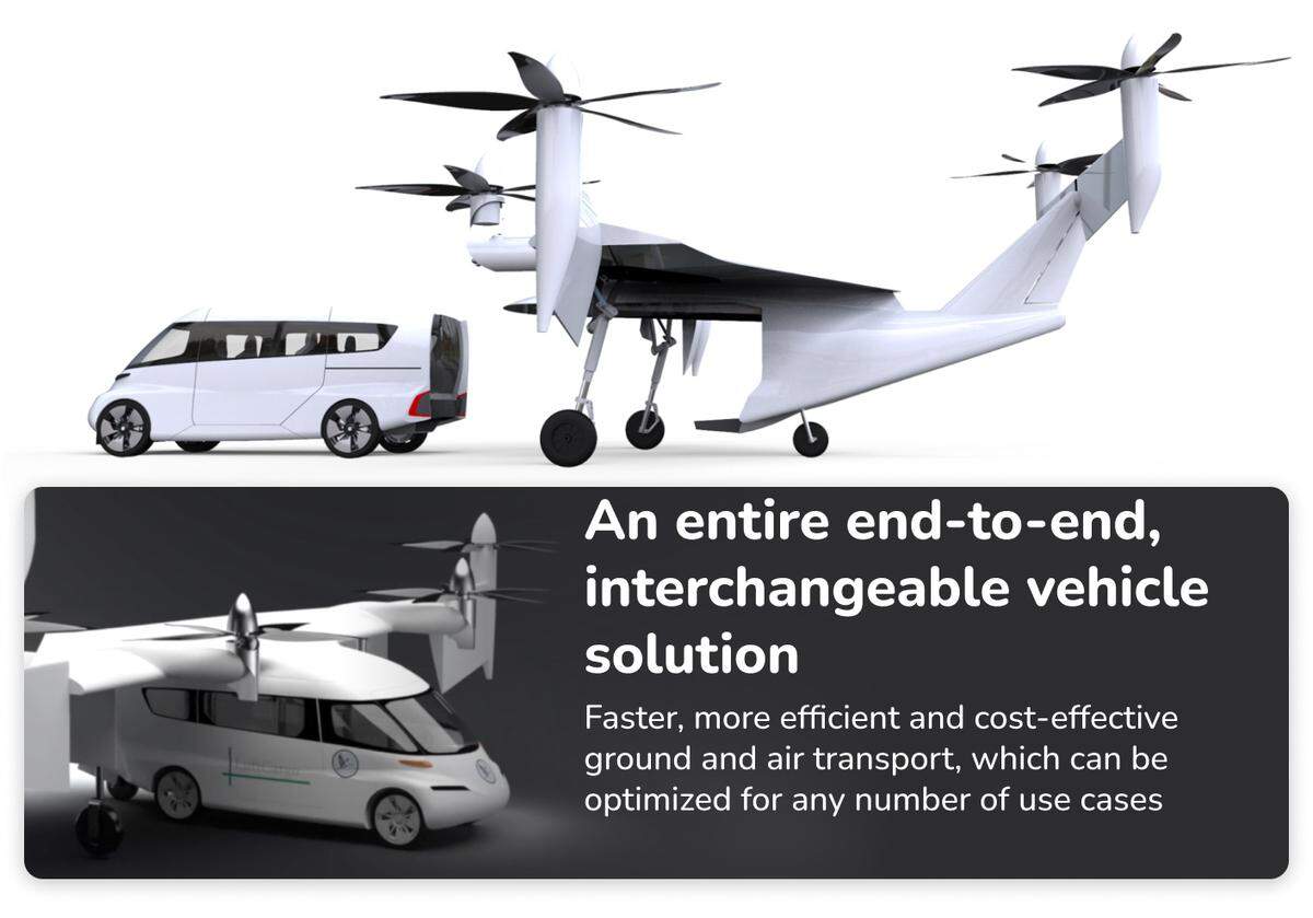 A rendering of LuftCar’s technology shows how vehicles can both drive on the road and fly over long distances.