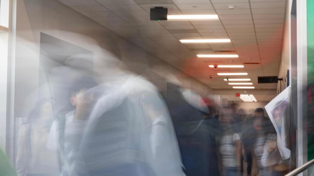 Students walk through a hallway in the freshman building of Eaton High on Thursday, March 2, 2023. Since 2010, Northwest ISD has added 15,000 students to its population and is one of the fastest-growing school district in Texas.