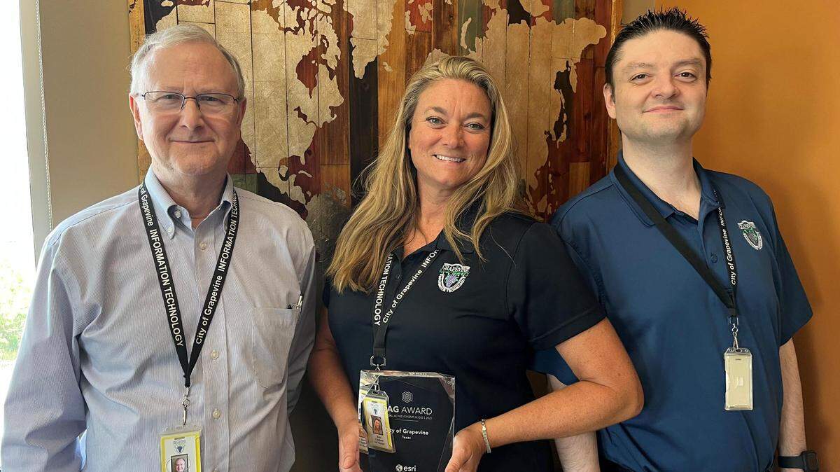 As members of Grapevine’s geographic information systems (GIS) team, Larry J. Blake, left, Betsi Chatham and Michael Rogers were recently honored as one of the top 0.2% of teams in the world.