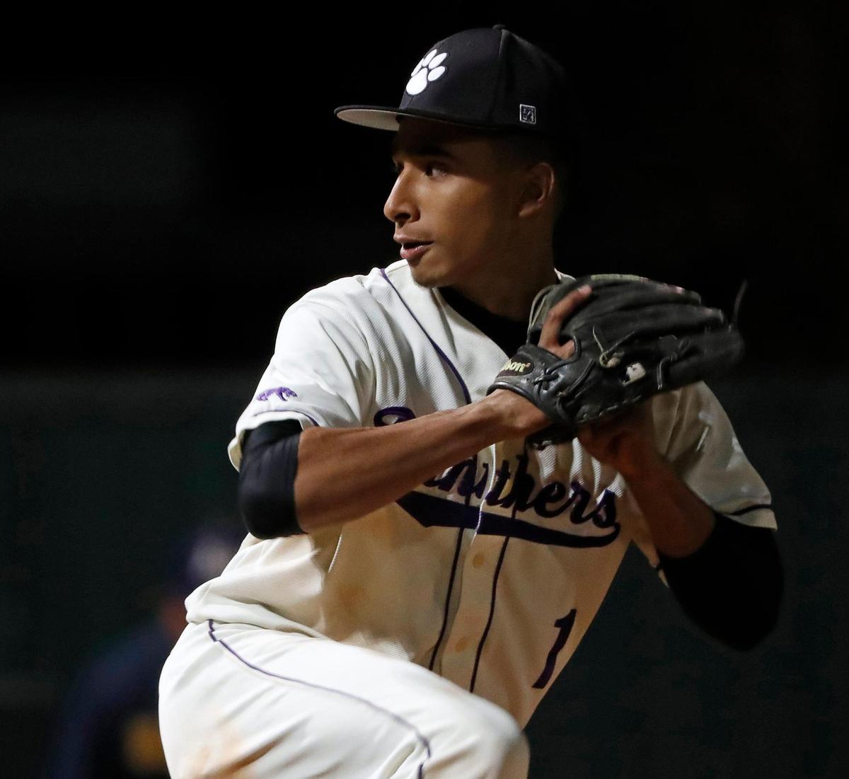 Paschal pitcher and scholarship recipient, JP Hinojosa (1) works the third during the Drew Medford Baseball Tournament at Paschal High School in Fort Worth, Texas, Saturday, Mar. 12, 2022. Paschal defeated Arlington Heights 7-4 on nine hits and no errors. (Special to the Star-Telegram Bob Booth)