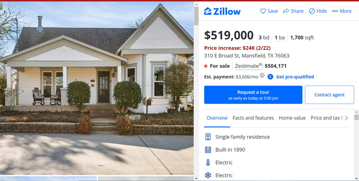 A screenshot of the listing for 310 E. Broad Street in Mansfield.