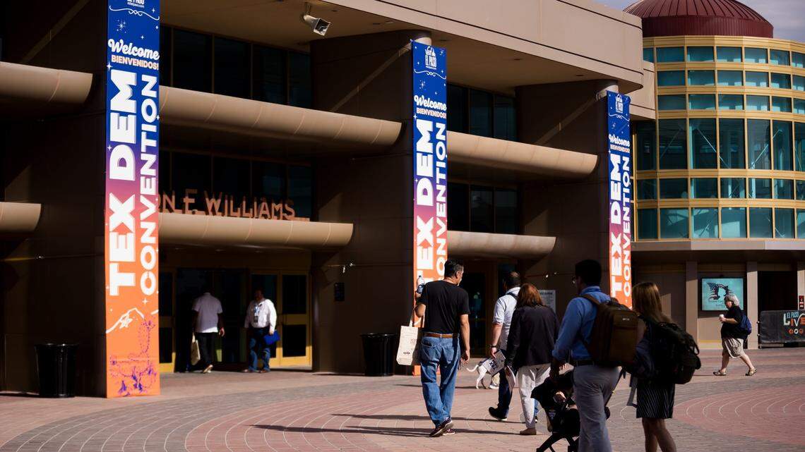 Attendees enter the El Paso Convention Center for the Texas Democratic Party Convention in El Paso, Texas, on Friday. June 7, 2024.