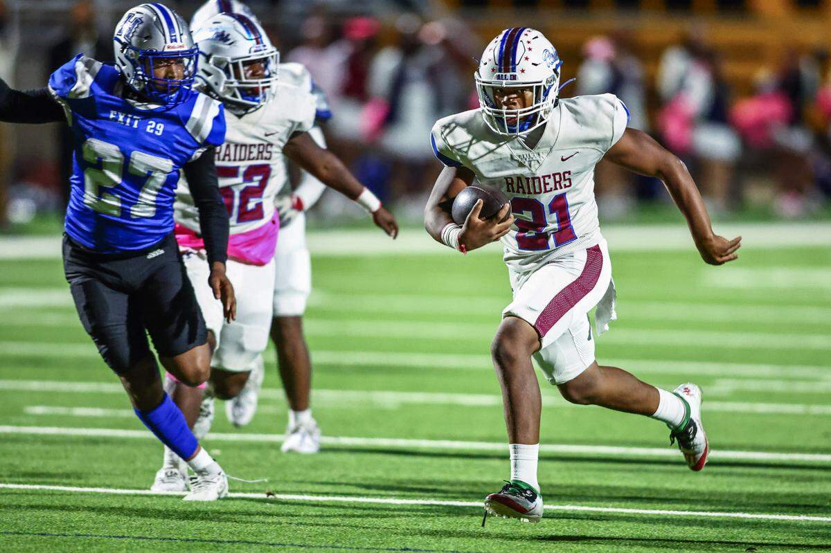Fort Worth Southwest quarterback Zachariah Cain runs for a long gain against Fort Worth Eastern Hills on Thursday, Oct. 17, 2024 at Scarborough-Handley Field in Fort Worth, Texas.