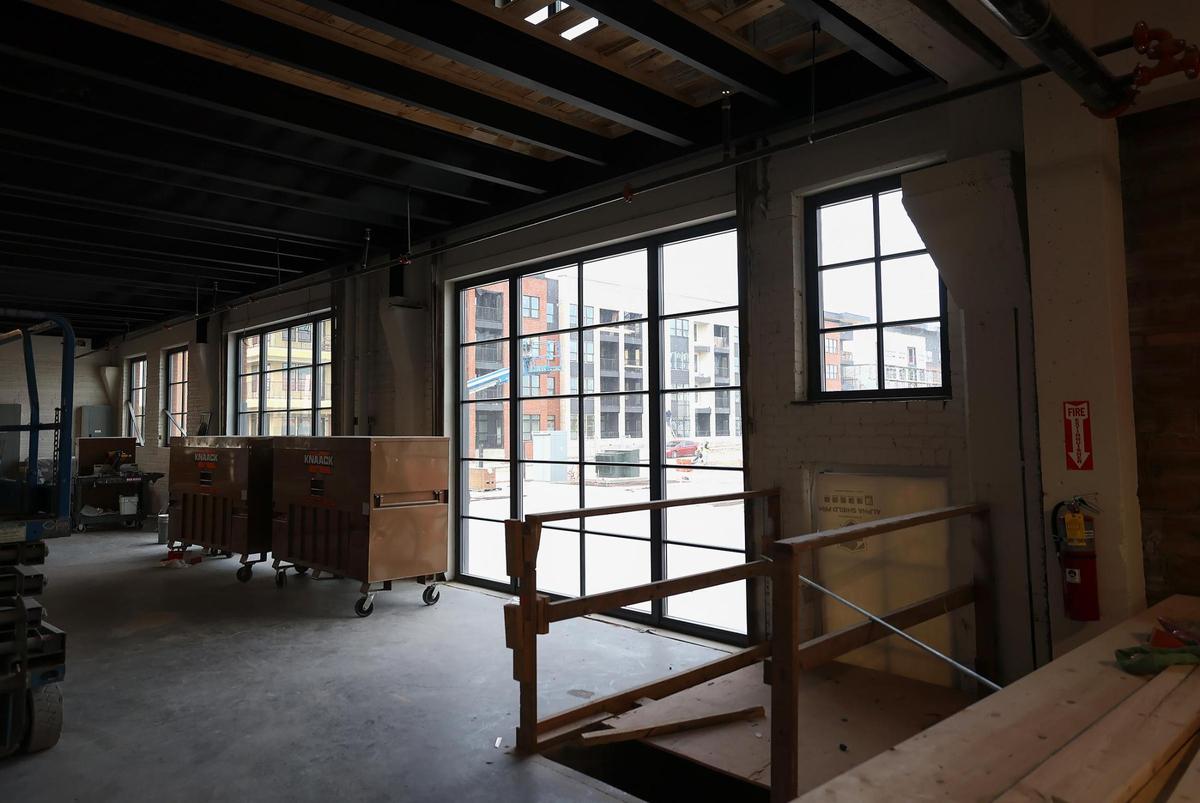 Renovations continue on the Armour building in the Fort Worth Stockyards on Friday, Dec. 6, 2024. U.S. Energy Development Corporation, owner of the building, will lease half of the building as office space.