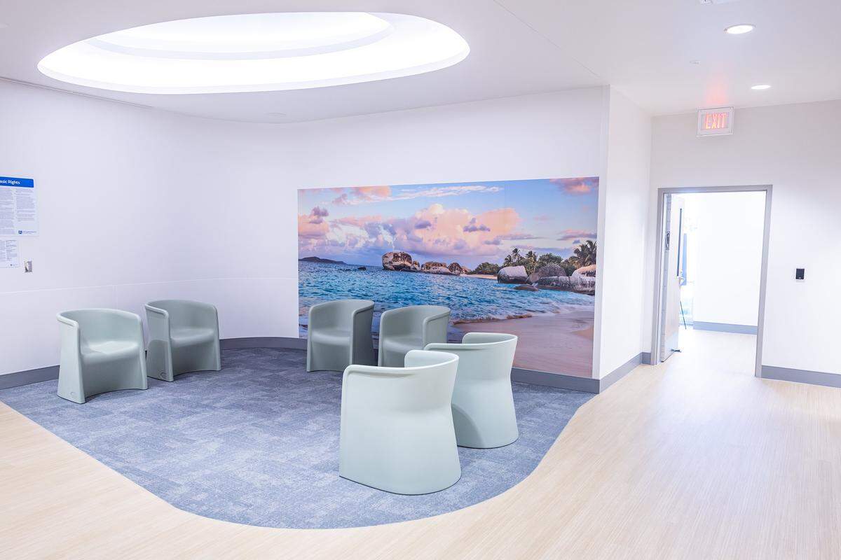 Inside the waiting room of one of the patient triage rooms at the JPS Psychiatric Emergency Center in Fort Worth on Wednesday, Sept. 10, 2025.
