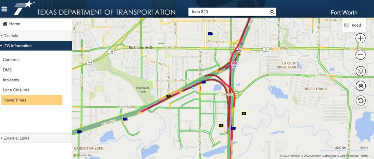 Traffic around noon Saturday as construction is underway to demolish the southbound Loop 820 bridge that crosses over Texas 121.