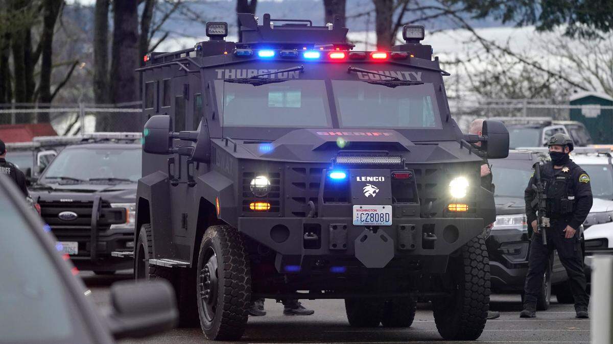 Tarrant County Commissioners voted 3-2 to purchase an armored vehicle similar to this one shown near the Washington governor's mansion in this 2021 file photo.