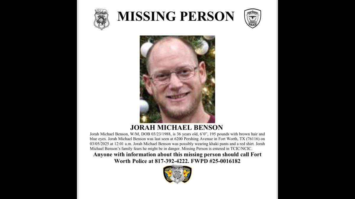 A copy of a missing person flyer for 36-year-old Jorah Michael Benson.