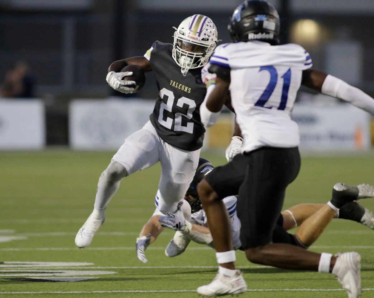 Timber Creek’s Jorey Anderson picks up yardage against Trophy Club during a UIL football game at Keller ISD Stadium on Thursday, October 3, 2024.