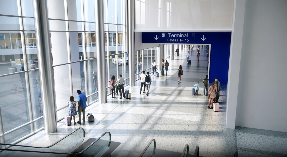 This rendering shows the future Terminal F at Dallas-Fort Worth International Airport.
