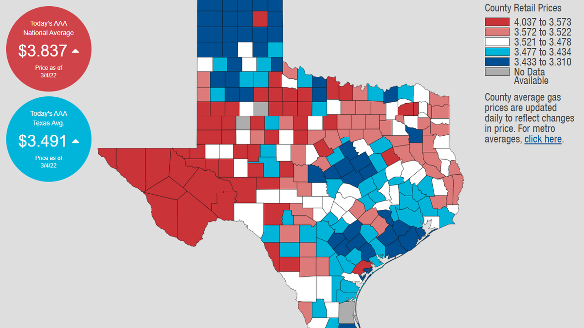 Texas gas prices as of 3/4