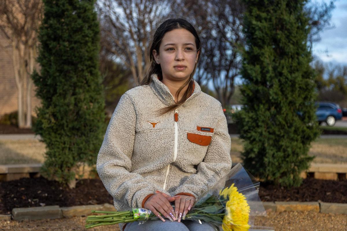 Alina Moguel, 15 and a ninth-grader at Lamar High, poses for a portrait after a vigil for Ja’Shawn James Poirier, 16, a classmate who was killed at school the day before, at a church in Arlington on Tuesday, March 21, 2023. “I don’t want to go to school now,” she said.