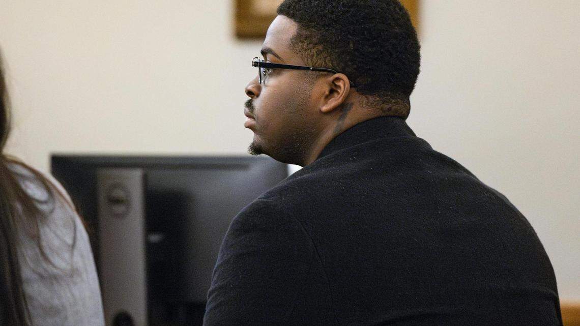 Defendant Caylon Washington attends his aggravated sexual assault trial in the 371st District Court at the Tim Curry Criminal Justice Center in Fort Worth on Tuesday, Jan. 23, 2024. Washington pleaded guilty to raping a woman in the victim’s car in a parking lot in the West 7th Street district in June 2022. The jury decided his sentence.