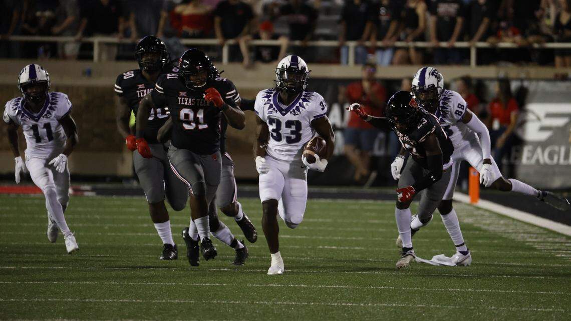 TCU RB Kendre Miller scored two touchdowns against Texas Tech on Saturday night.