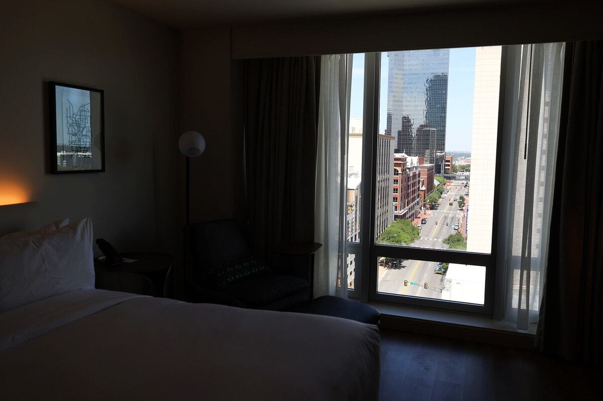 A view of downtown Fort Worth from one of the standard rooms at Le Meridien Downtown Fort Worth on Monday, Aug. 19, 2024.