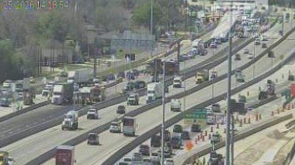 Eastbound Loop 820 closed near Holiday Lane after crash and fuel spill