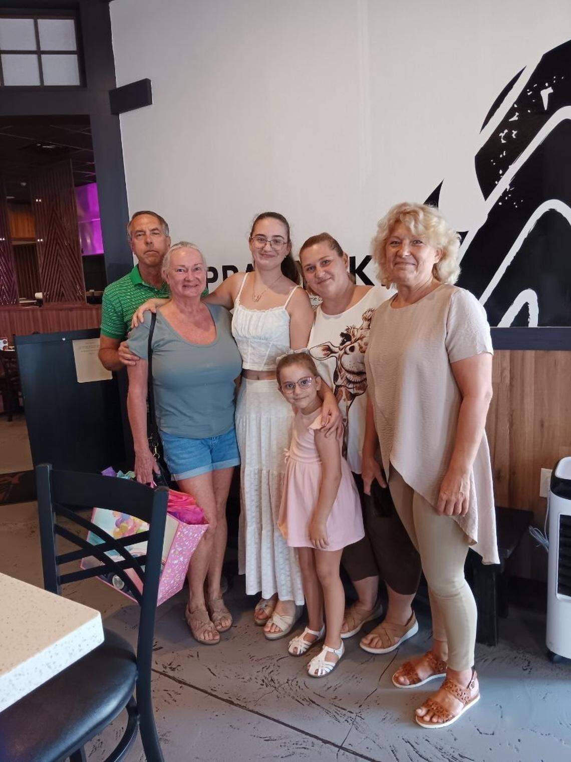 The Tenney family is the host family for Alina Lytvynenko and her family.