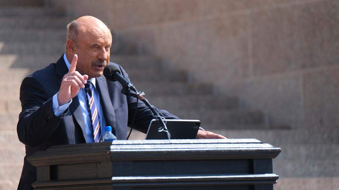 Dr. Phil McGraw at a justice rally in Oklahoma in 2023.