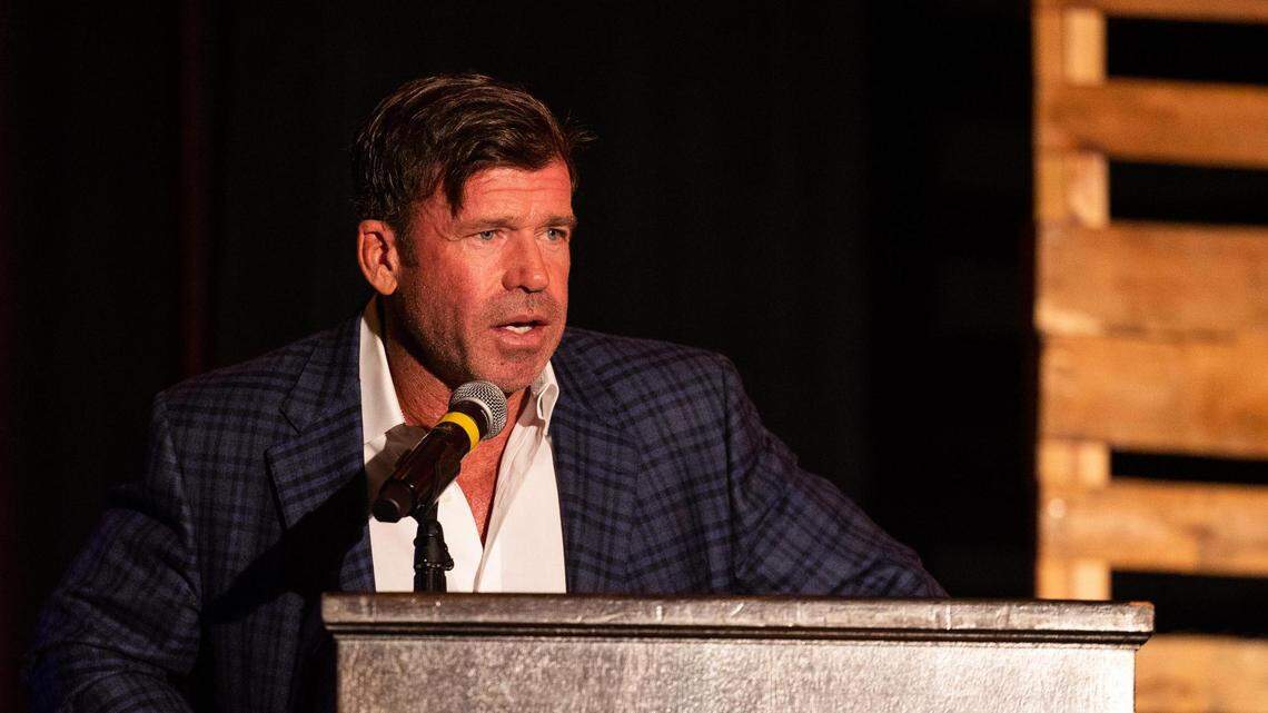 Taylor Sheridan speaks during the Child Care Associates Investors’ Luncheon Thursday, Oct. 13, 2022, at the Omni Hotel in Fort Worth.