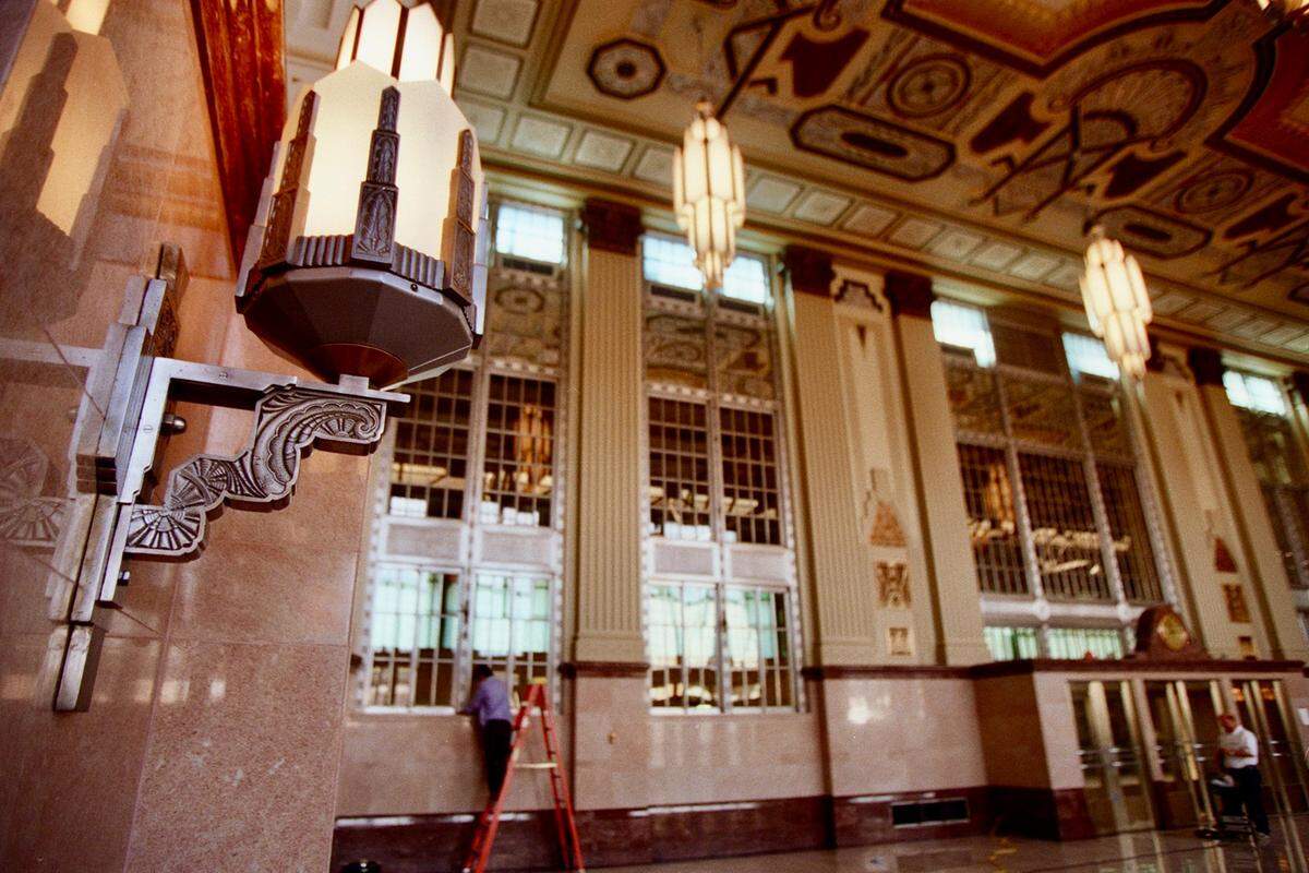 The former Texas & Pacific Railway Terminal Main Waiting Room in Fort Worth was restored and became the ballroom of the Texas and Pacific Lofts. It is seen here after restoration Oct. 27, 1999.