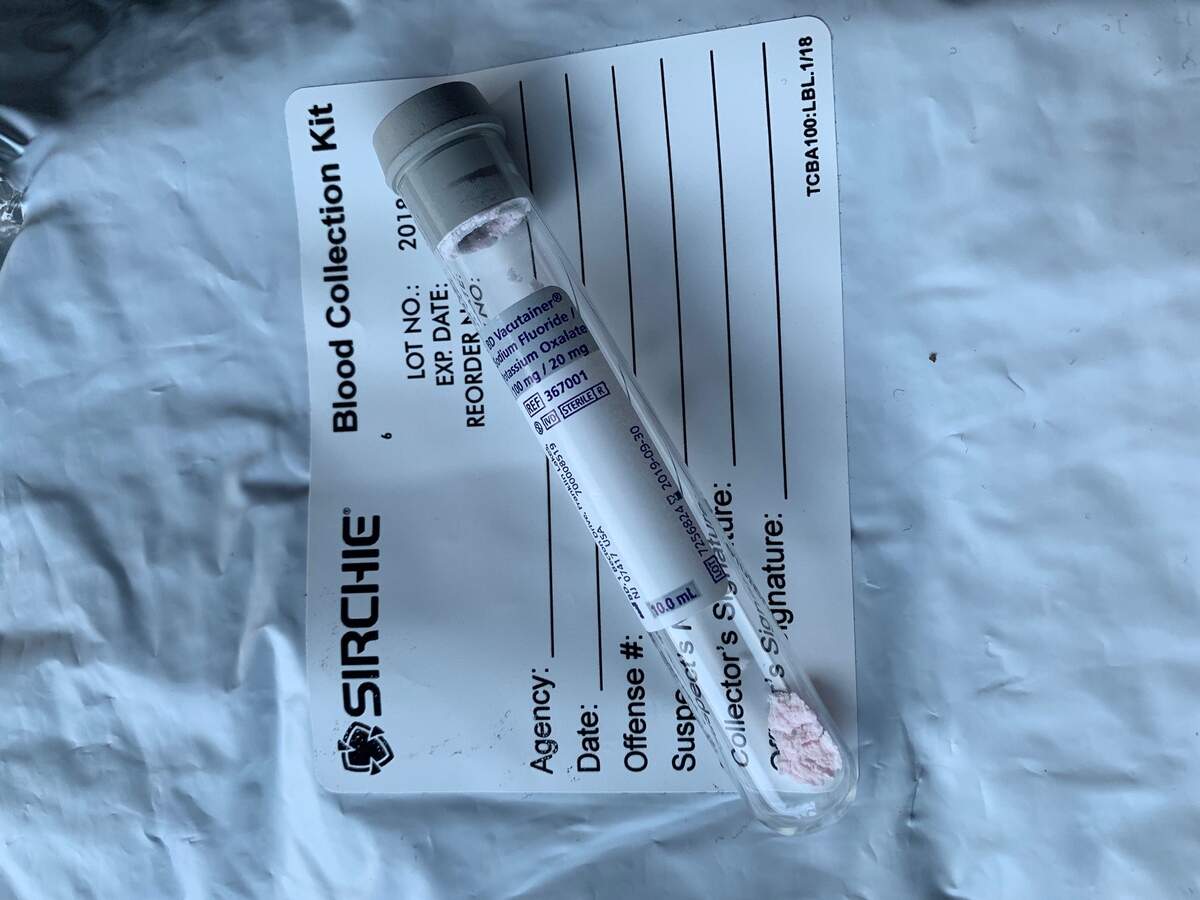 A 10-milliliter tube used by Arlington police to draw blood of suspected intoxicated drivers.